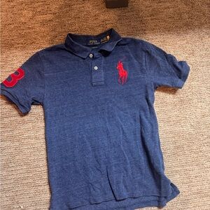 Polo by Ralph Lauren Navy Blue Polo with Red Pony & Sleeve Patch